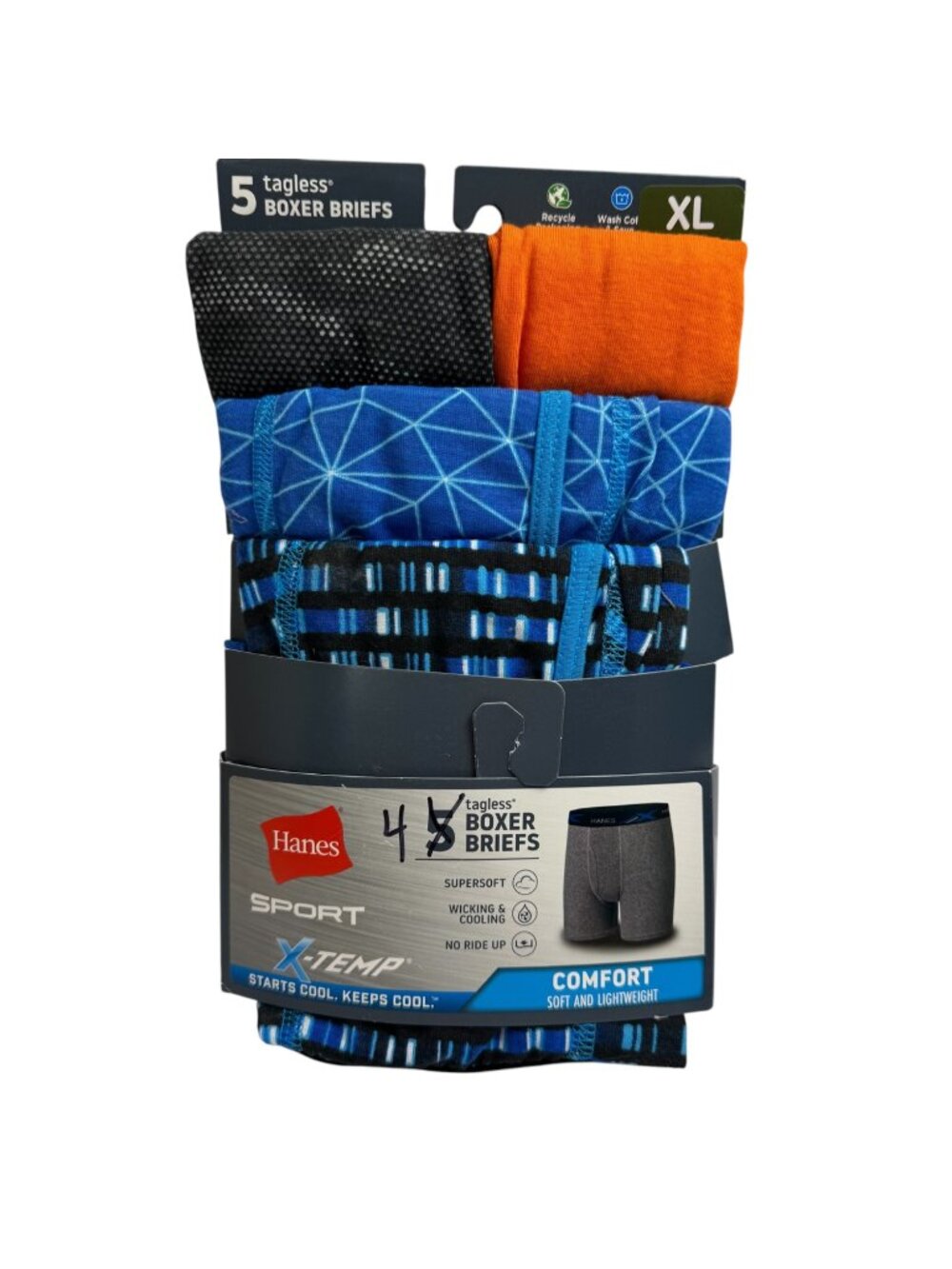 Hanes NEW 4-Pack Sport X-Temp Boxer Brief Youth XL(18) Black Blue Orange Tagless